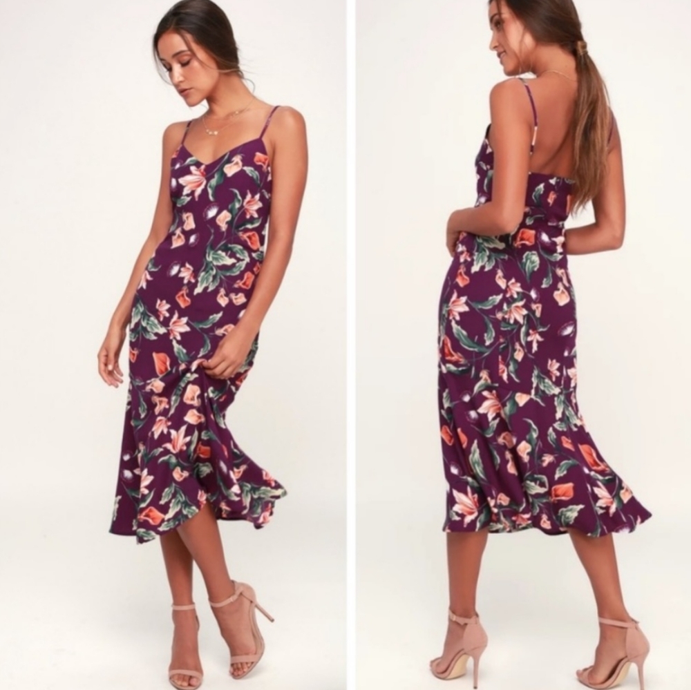 Lovely Lillies Purple Floral Midi Dress